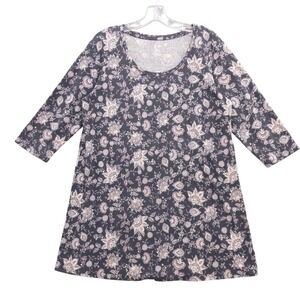 Pure Jill Ballet Sleeve Tunic Floral Print Cotton Blend Womens‎ M